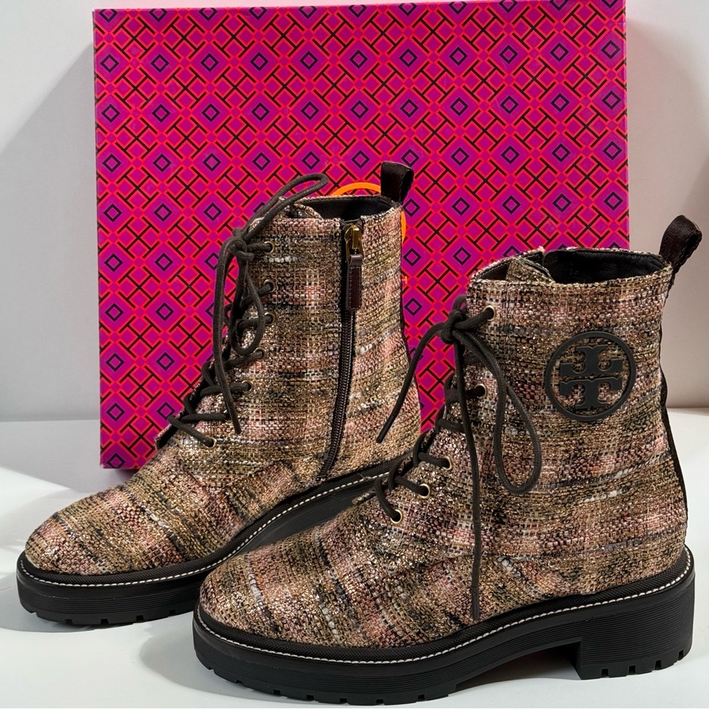Tory Burch Miller Tweed Lug Sole Boots Size 7.5